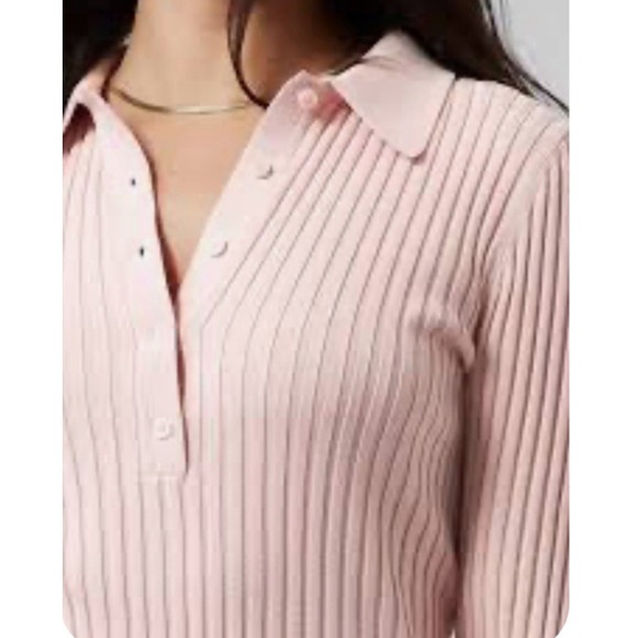 Athleta Sweet Bay Ribbed Henley Sweater Size Small Pink Collared Button Up - Picture 1 of 8